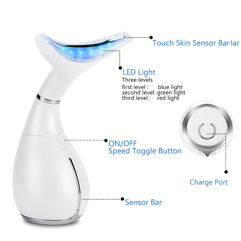 LED Photon Therapy  Neck and Face Lifting Massager Vibration Skin Tighten Reduce Double Chin Anti-Wrinkle Remove Device