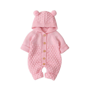 Children's Fur Ball Hooded Knitted One-piece Romper