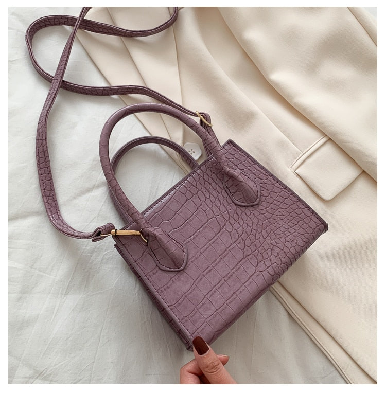 Small Crocodile Pattern Solid Color PU Leather Crossbody Bags