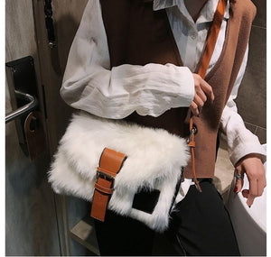 Plush Autumn Winter Wide Crossbody Bag Women Bag