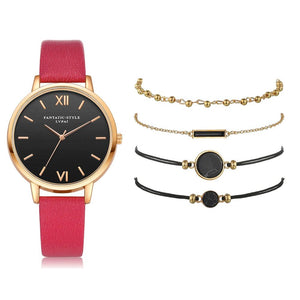 5pcs Woman Quartz Wristwatch Leather Ladies Bracelet Luxury Watch Casual Relogio Femenino