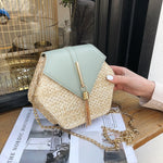 Hexagon Mulit Style Straw+leather Handbag